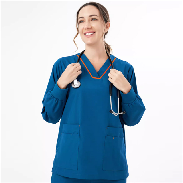 GUOER Medical Uniform Women Scrubs Set Top and Pants 23-8 Blue